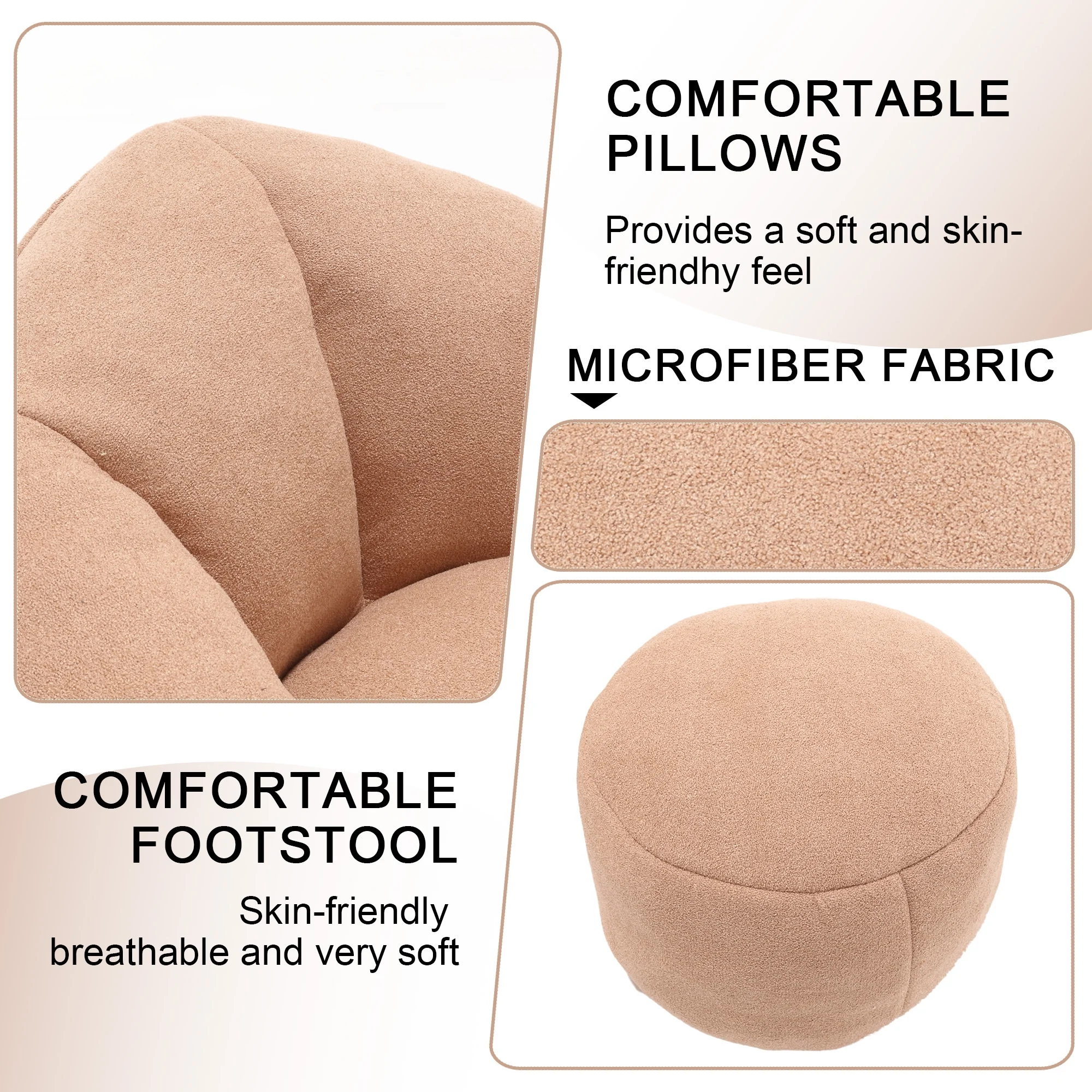 MOONMISS Microfiber Upholstered High Pressure Foam Round Lazy Bean Bag Sofa Chair with Ottoman-Gray - Image 14