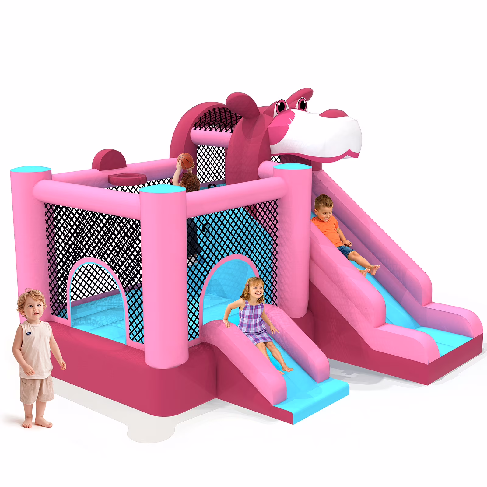 Mukidy 114''x 114'' x 92.5'' Inflatable Bounce Houses for Kids 3-10 with Blower Double Slide and Ball Pit/Indoor Bouncy House, PVC, Child, Teen, Toddler,Blue - Image 3