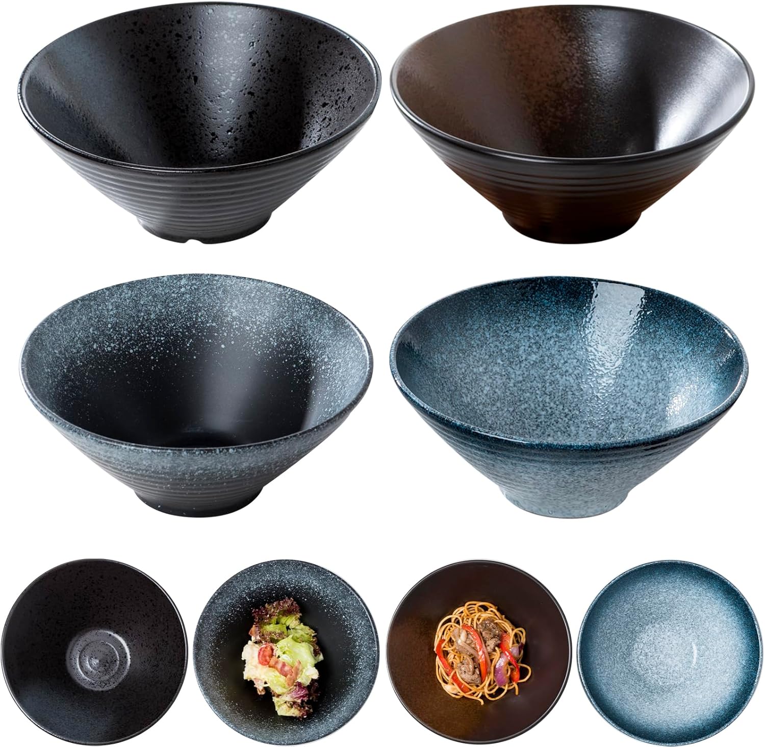 Jusalpha Ceramic Ramen Bowl Set, 7 Inch Asian Noodle Soup Bowls, Set of 4 (4, 7 Inches)
