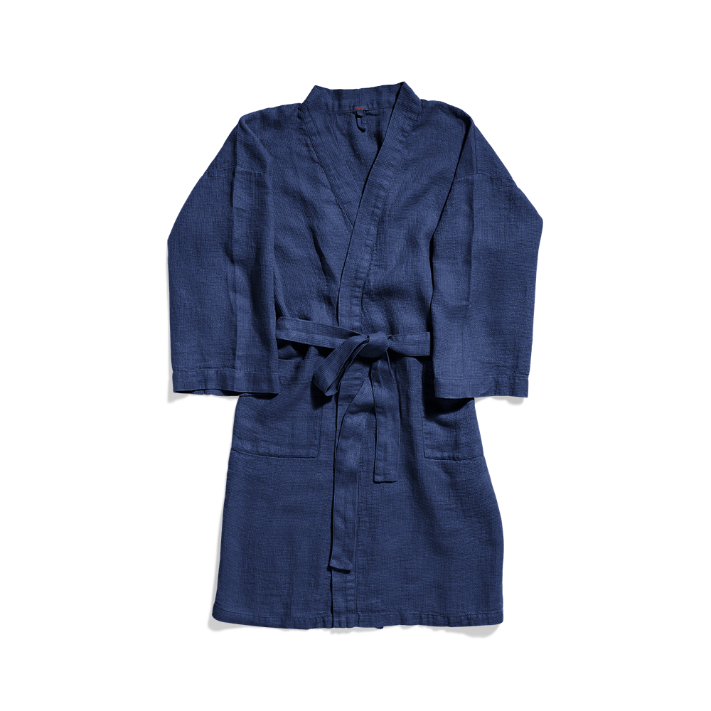 Peignoir en lin - Nid d'abeille - Bleu Shibori