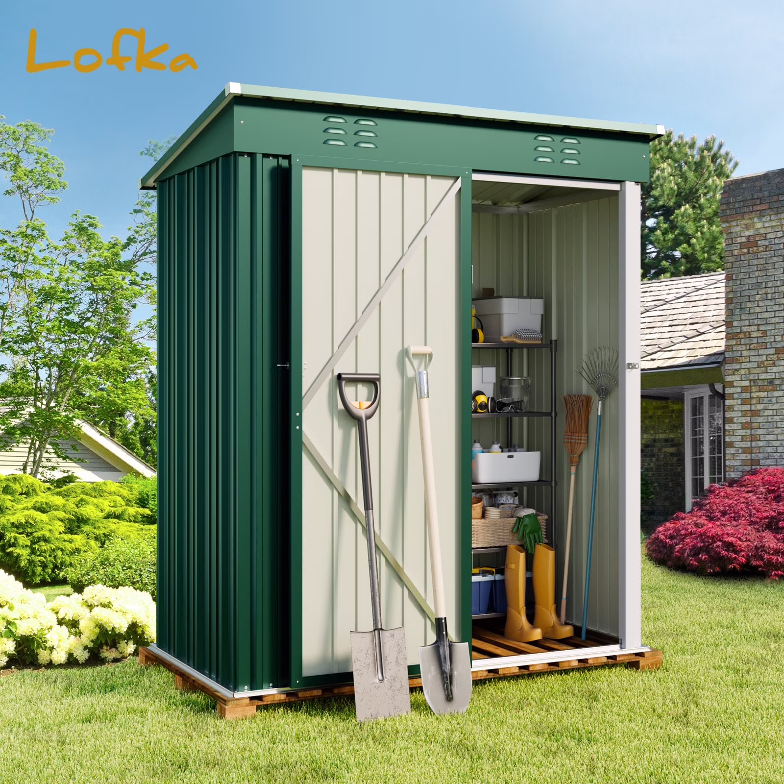 5' x 3' Outdoor Storage Shed, Metal Outdoor Storage Cabinet with Single Lockable Door, Waterproof Tool Shed,Gray - Image 5