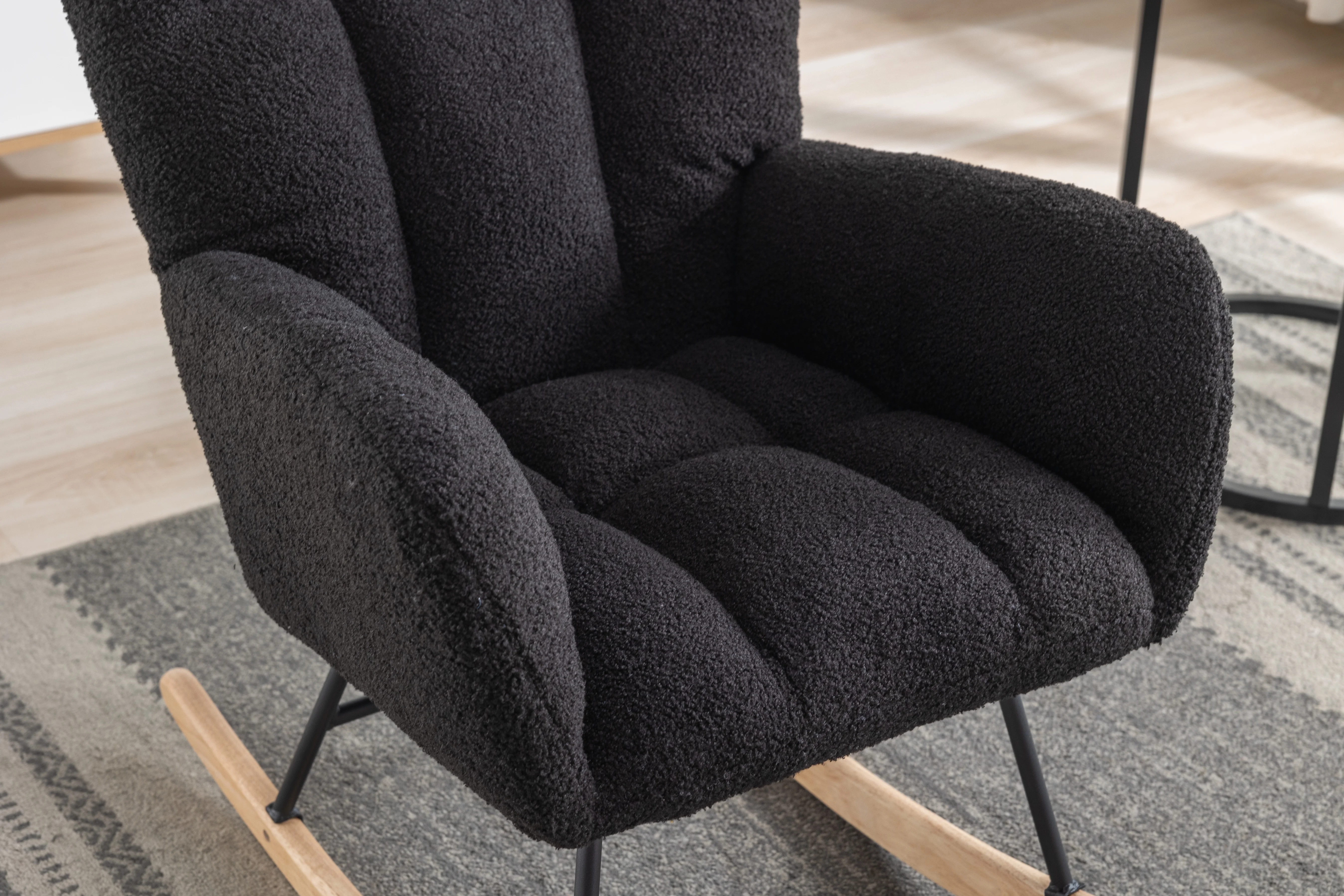 Rocking Chair Nursery,Teddy Upholstered Glider Rocker with High Backrest,Modern Rocking Accent Chairs Glider Recliner for Living Room, Nursery, Bedroom,White - Image 18