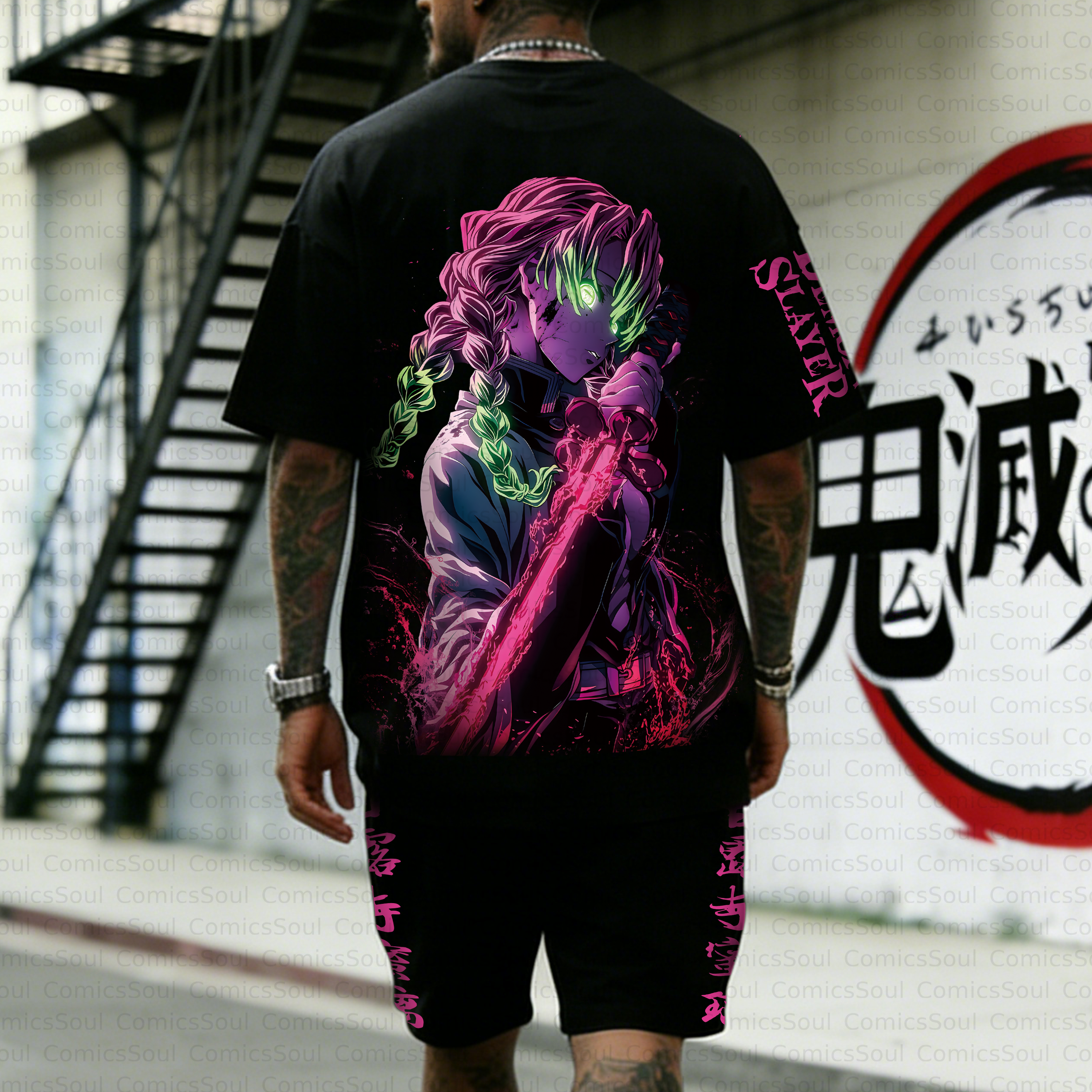 Unisex Anime Inspired Vintage T-shirt& Shorts 2 Pieces Set