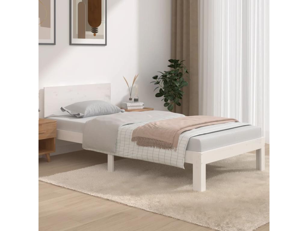 Estructura de cama individual madera maciza blanco 90x190 cm