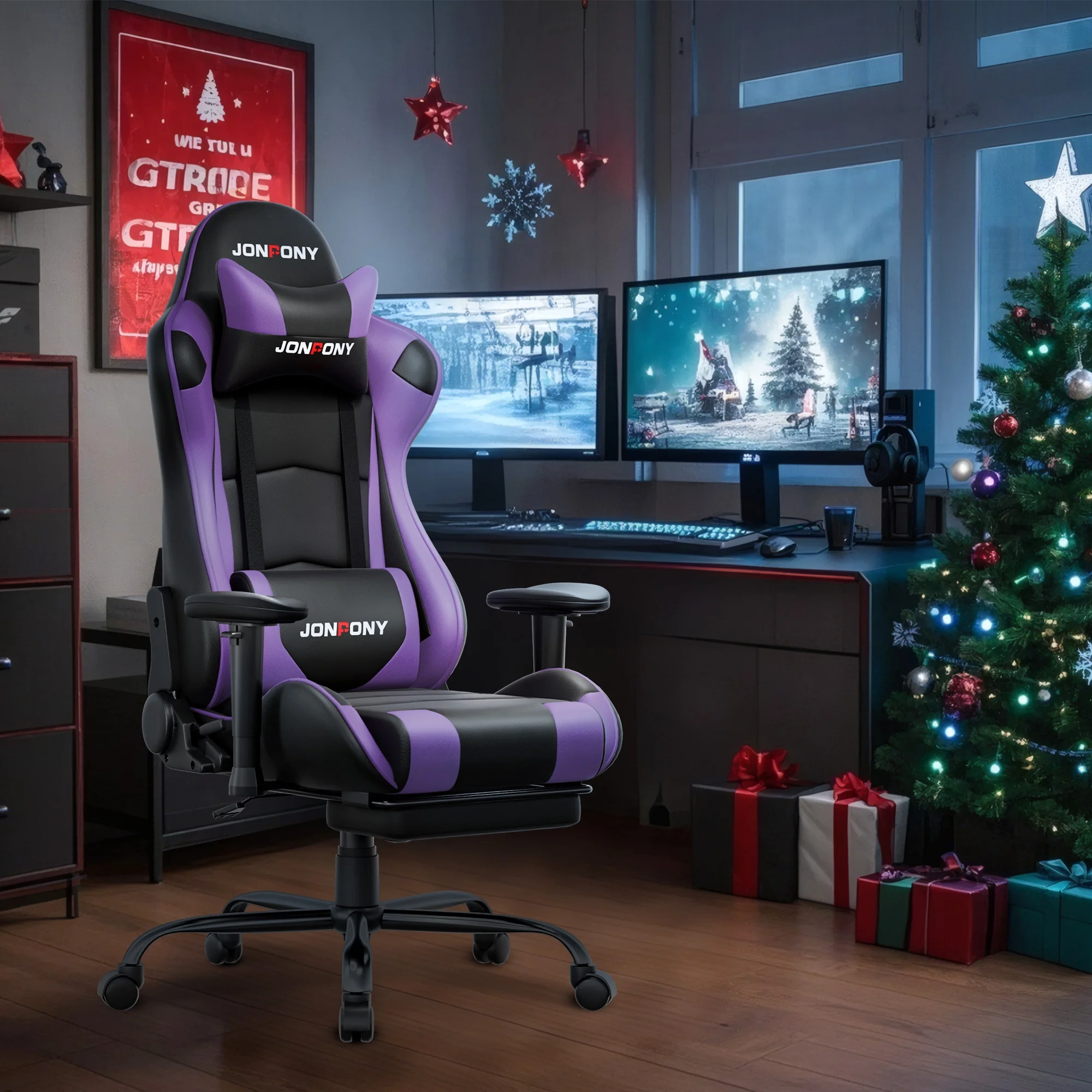 JONPONY Big and Tall 500LBS Gaming Chair, Ergonomic Design, Gamer Chair PU Leather with Footrest and Lumbar Support, High Back Office Chair Support 8 Hours Long Sitting,Red Computer Chair,Red - Image 47