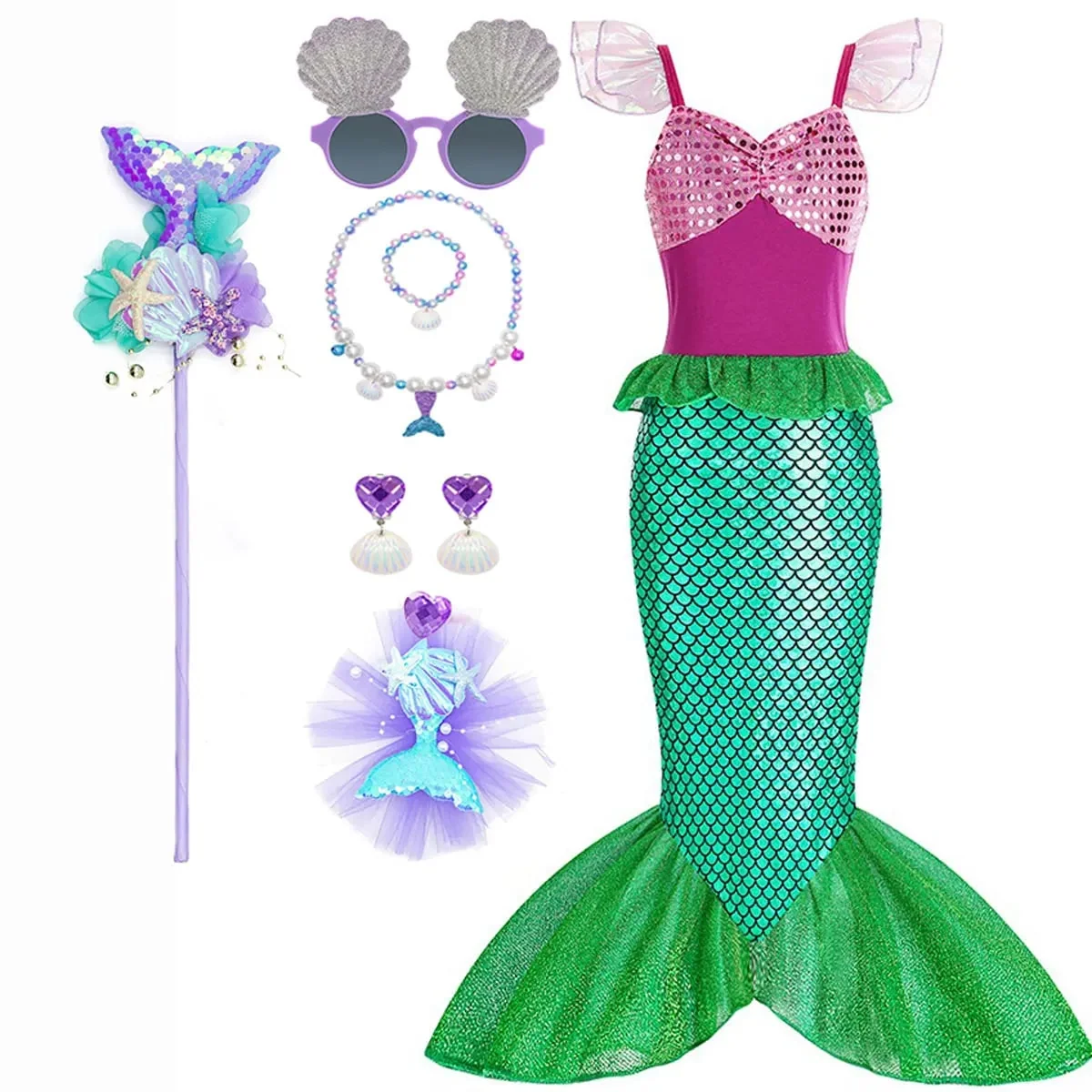 Halloween Costumes Girls Mermaid Dress Costume - Image 14 Halloween Costumes Girls Mermaid Dress Costume - Image 14