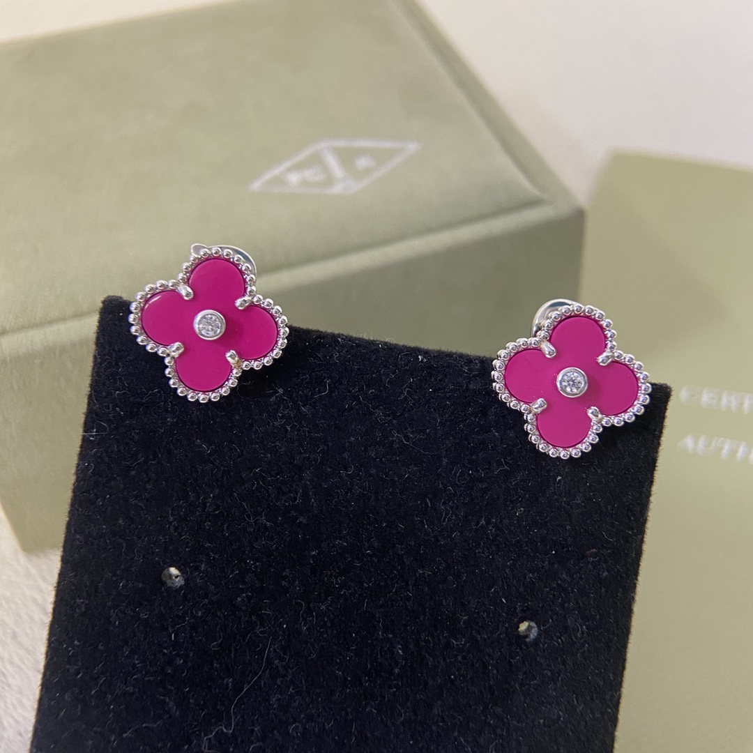 VCA Rose Red Diamond Alhambra Earrings - Original Replica Club