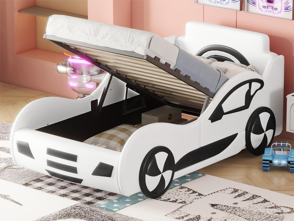 Cama de coche con caja de almacenamiento para niños - 90 x 200 cm - polipiel - Gris