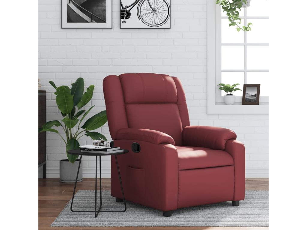 Sillón reclinable de cuero sintético rojo tinto