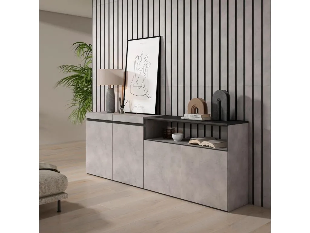Aparadores para salón 200x75x35cm 4 Puertas Armario zapatero Cemento