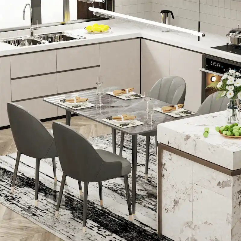 Contemporary Kitchen Table with Metal Frame and Sintered Stone Top