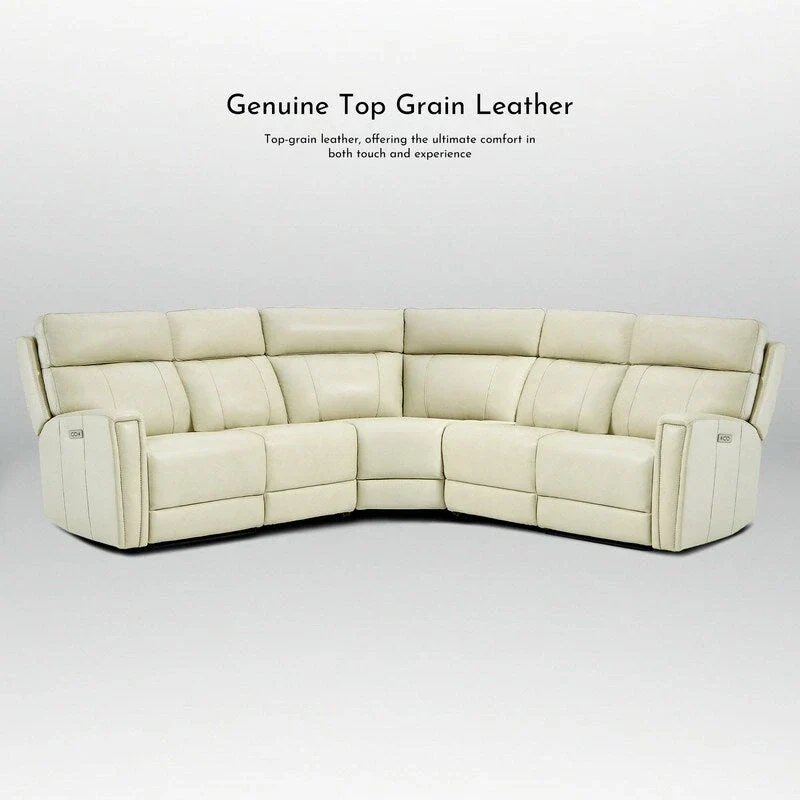 104" 3-Color Genuine Leather Power Reclining Sectional Sofa with Zero Gravity Feature, USB & USB-C Ports, and 2 Stationary Armless Chairs