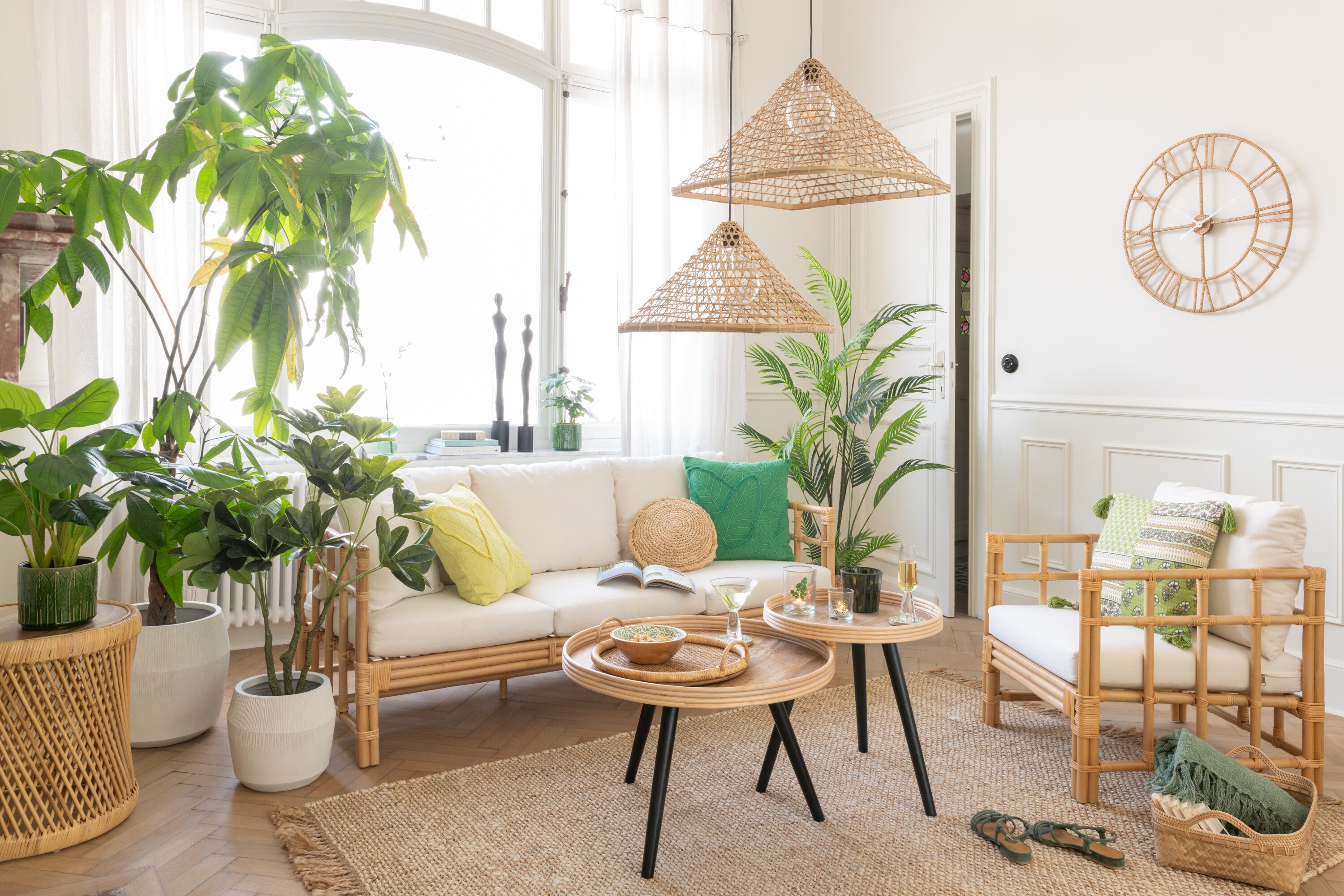 J-Line klok Roman - rotan metaal - naturel - small - Ø 70 cm