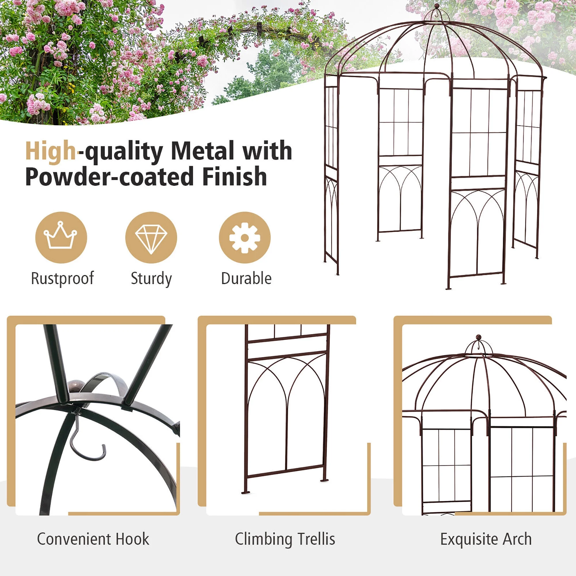 Gymax Birdcage Shape Garden Arbor Pergola Climbing Plants Stand Rack for Wedding Party - Image 3