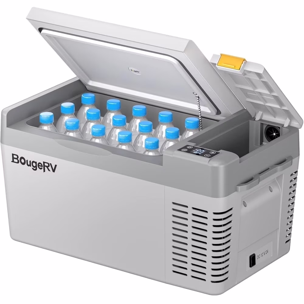 BougeRV Portable Car Refrigerator CRPRO 21 Qt, 12 Volt Fridge Compressor Freezer with -8�H~50�H Cooling Range, 12V/24 DC & 110-240 AC for RV Truck Vehicle Boat Outdoor & Home Use Black