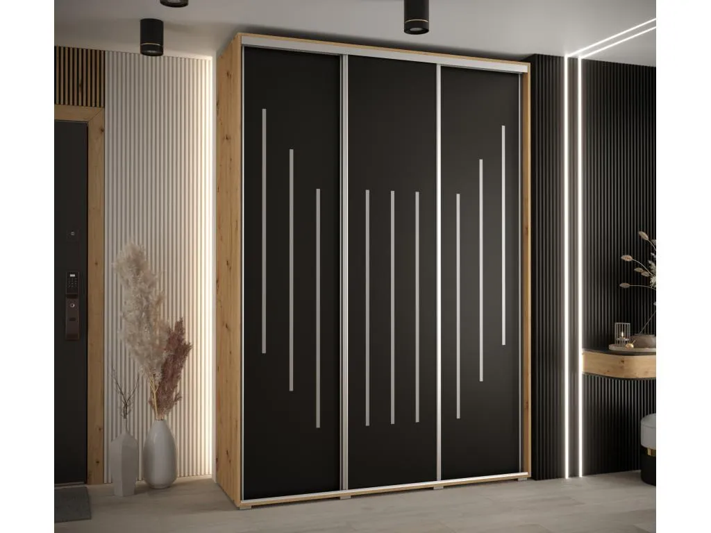 ARMARIO Sancaldeco 8 DE PUERTAS CORREDERAS 235.2/180/60 3 puertas (Artisan/Negro/Plata) FSPH38186