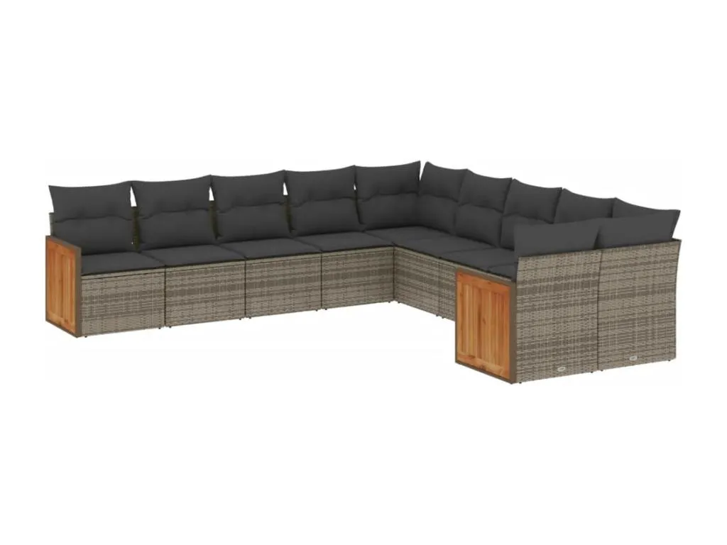 Set de sofás de jardín 10 pzas con cojines ratán sintético gris