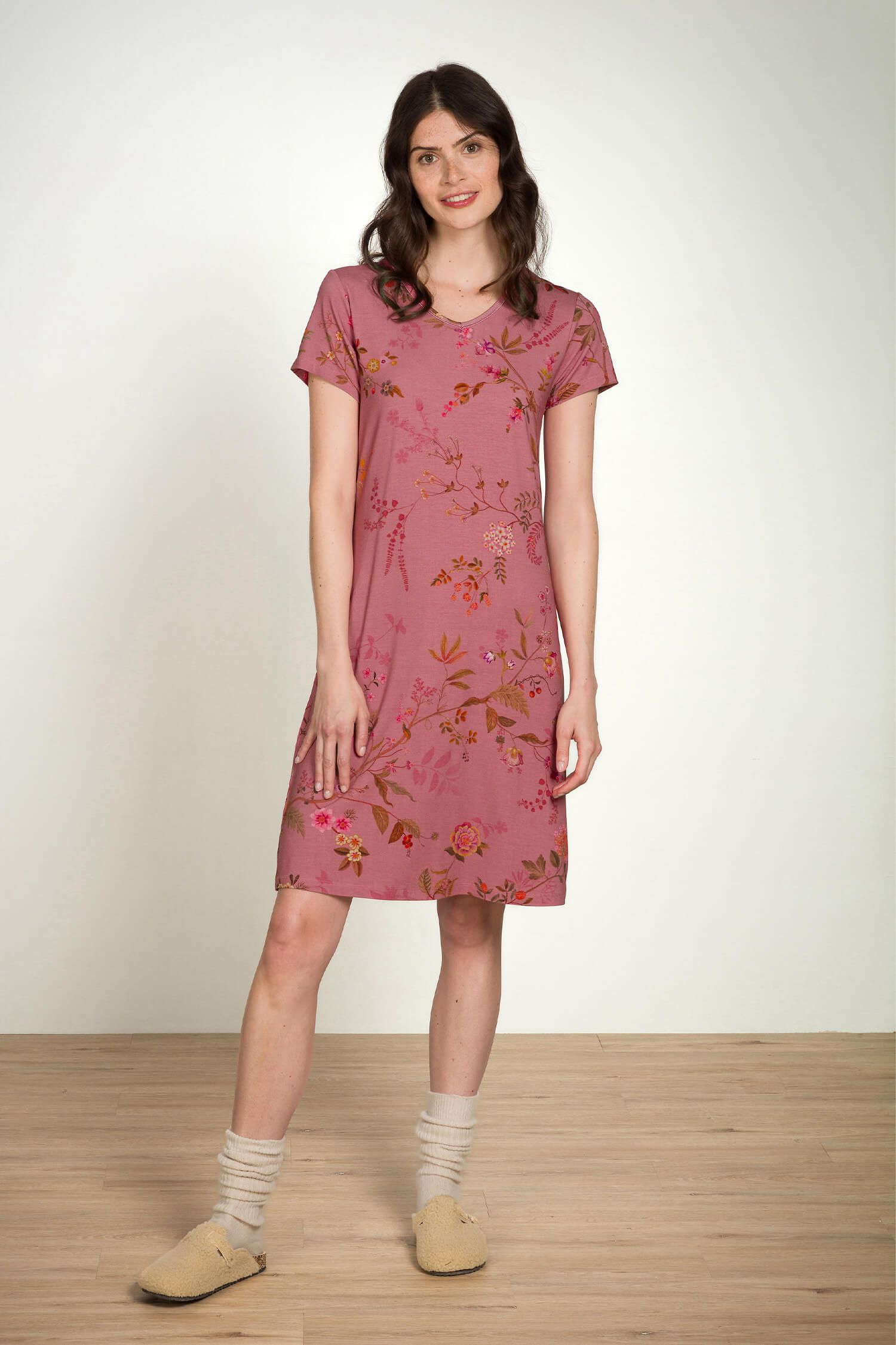 Djoy Short Sleeve Nightdress Bodhi Flower Dark Pink
