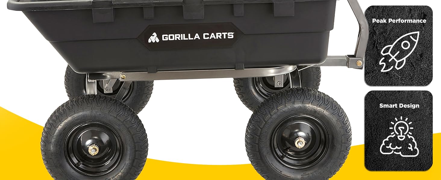 Heavy-Duty Yard Cart 1500lb Capacity Rust-Resistant Poly Bed 16" Pneumatic Tires