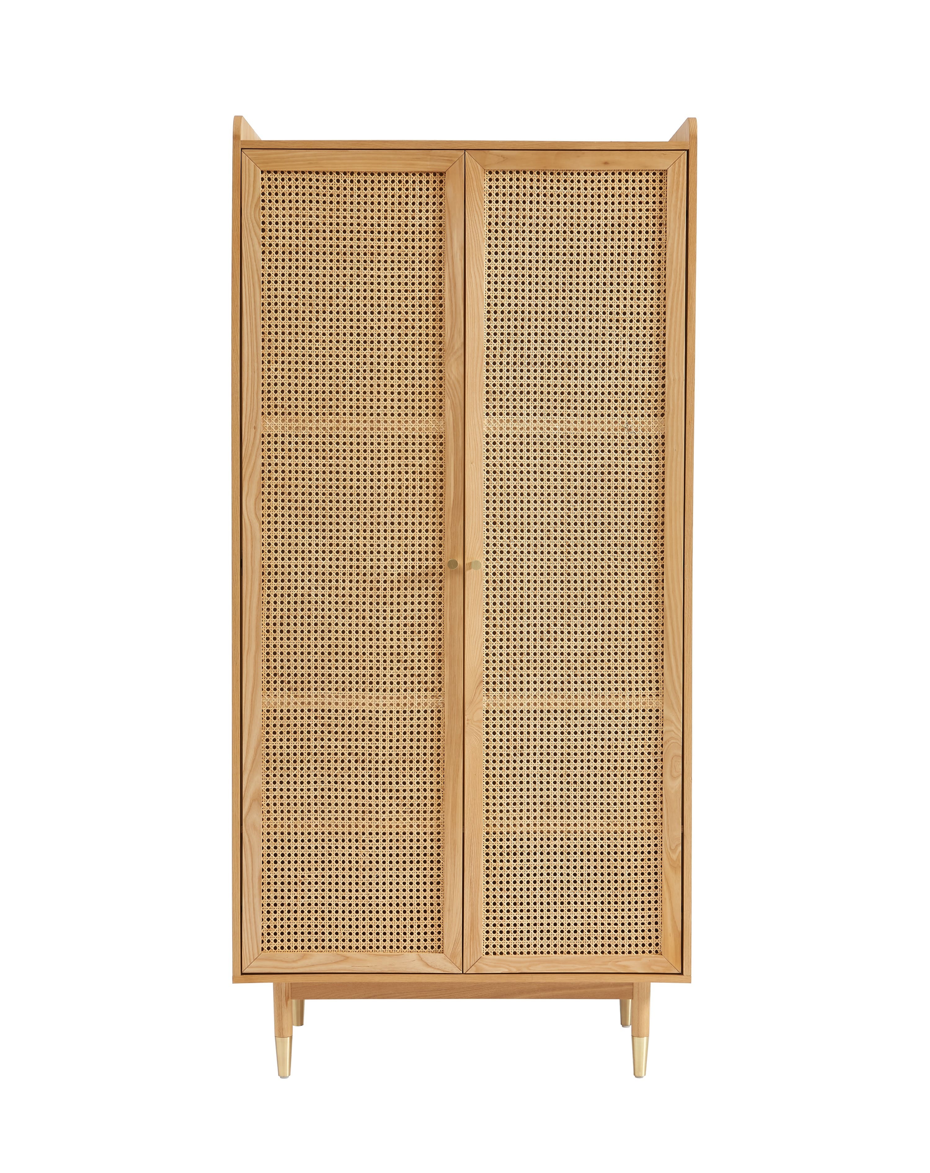 Armario con chapado en roble y paneles de ratán, 2 puertas, 90 cm wr3529e3