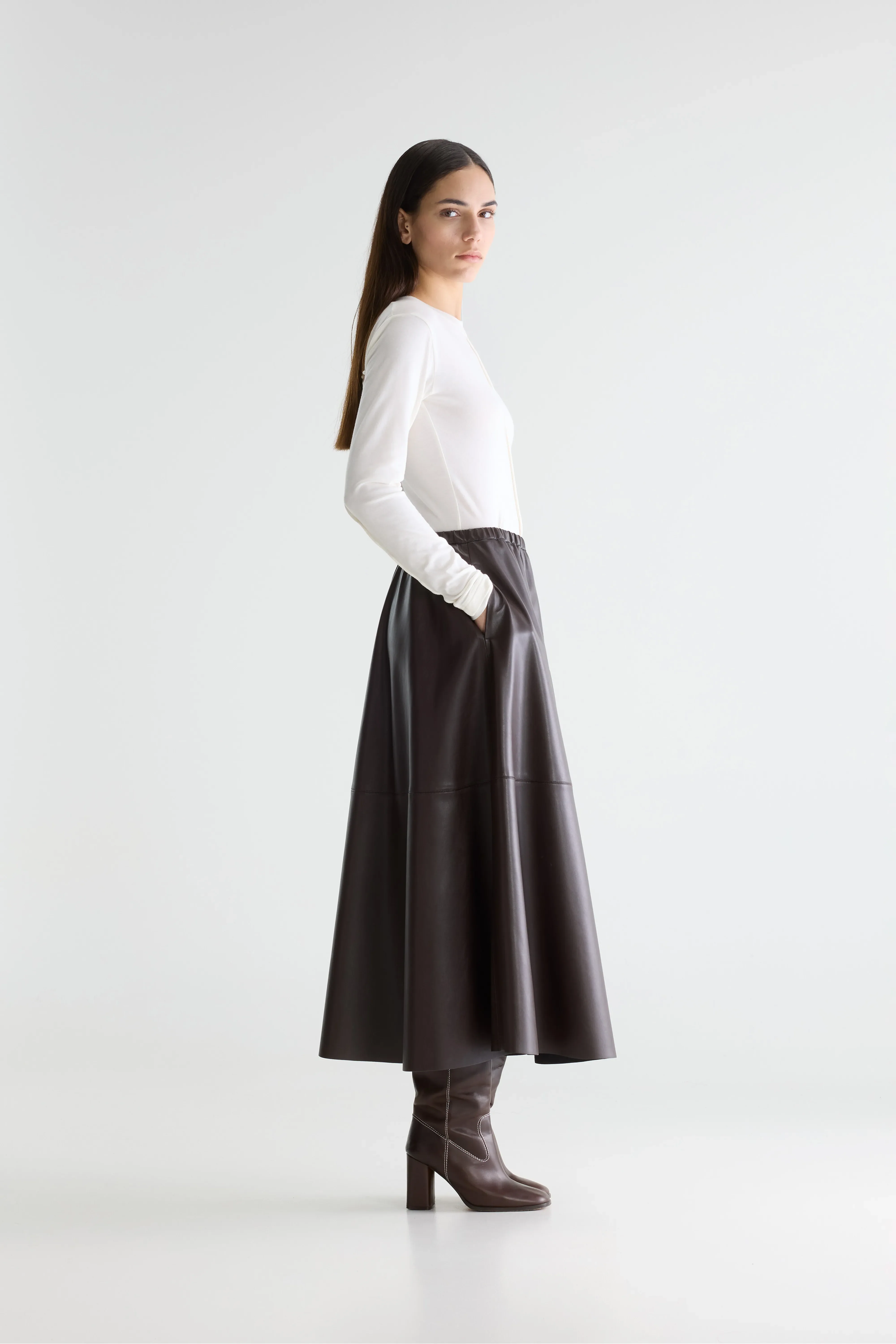 Bellerose Hezra faux-leather long skirt (261 / W / DARK ROAST)