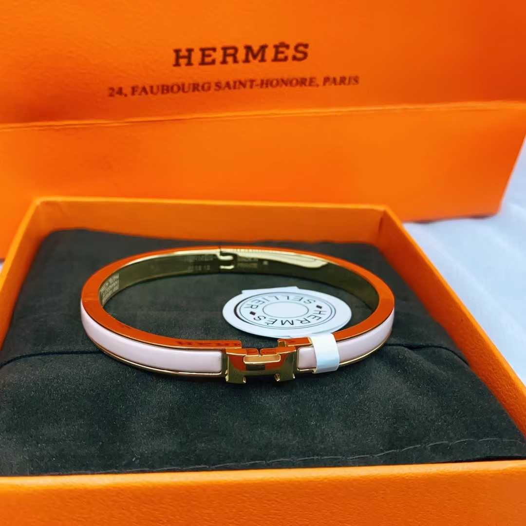 Hermes H Pink Enamel Bangle Bracelet - Original Replica Club