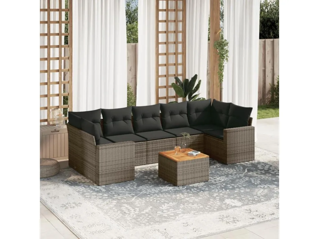 Set de sofás de jardín 8 pzas y cojines ratán sintético gris JMUN93191