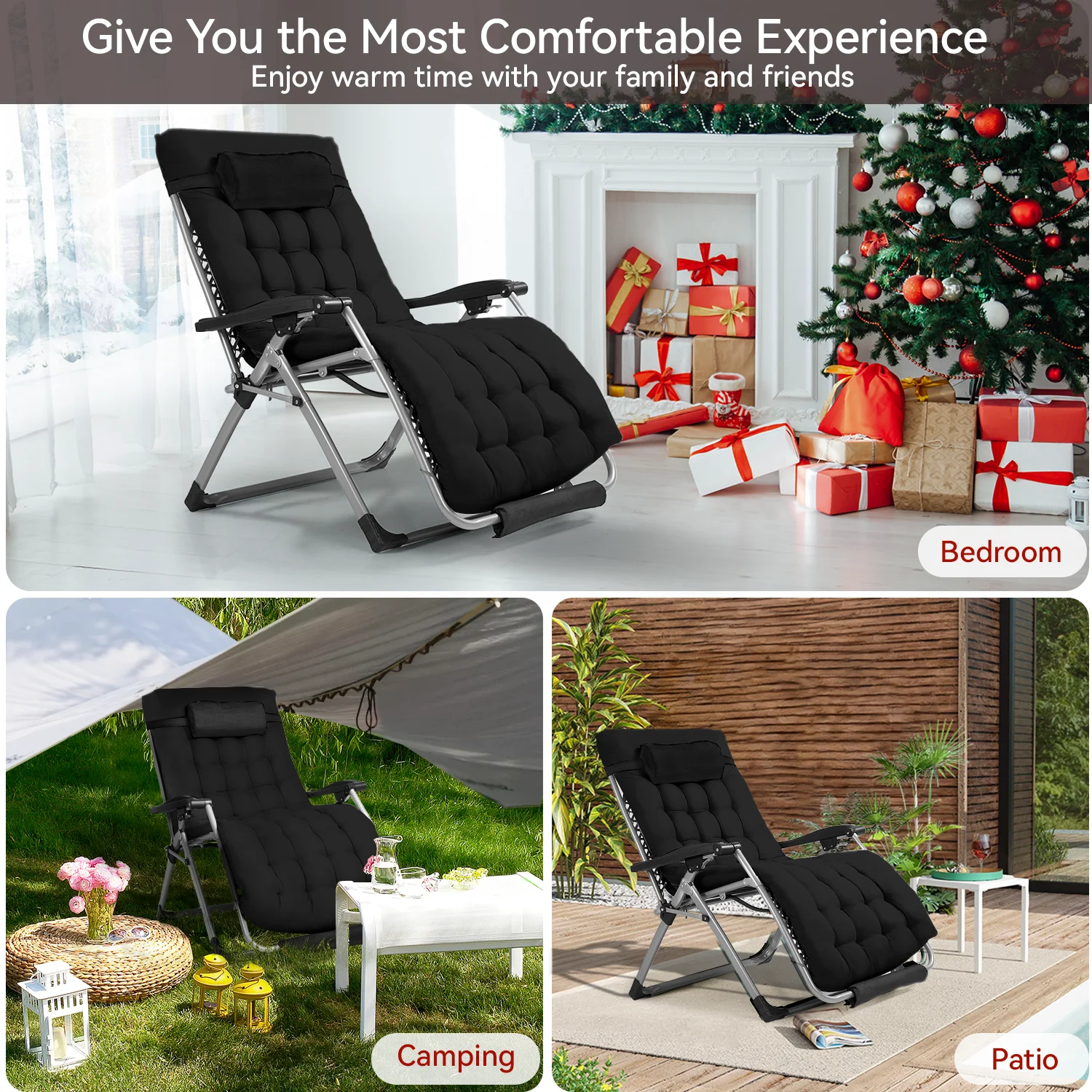 VECUKTY XXL Oversize Zero Gravity Chair - 500lb Capacity, 33-Inch Wide Padded Seat, Folding Travel Recliner for Outdoor / Indoor Use - Patio, Lawn, Black, Portable and Heavy Duty - Image 9