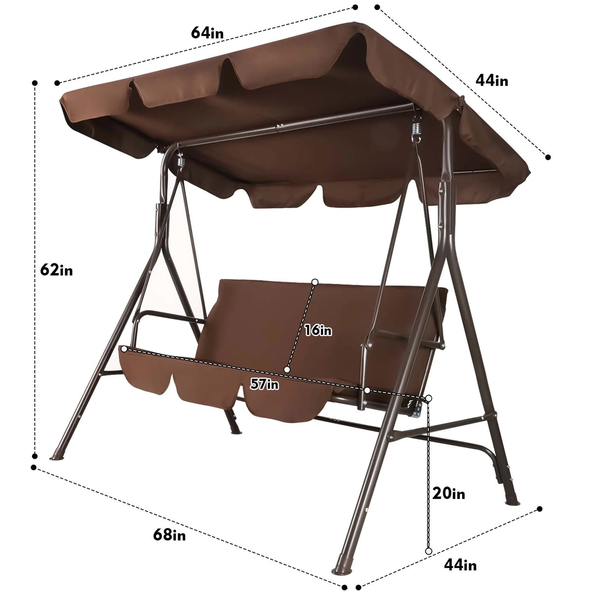 GVDV 3-Seat Steel Porch Paito Swing with Stand,Outdoor Swing Chair with Canopy,Yard swing&Outside swing,Canopy Swing-Brown - Image 10