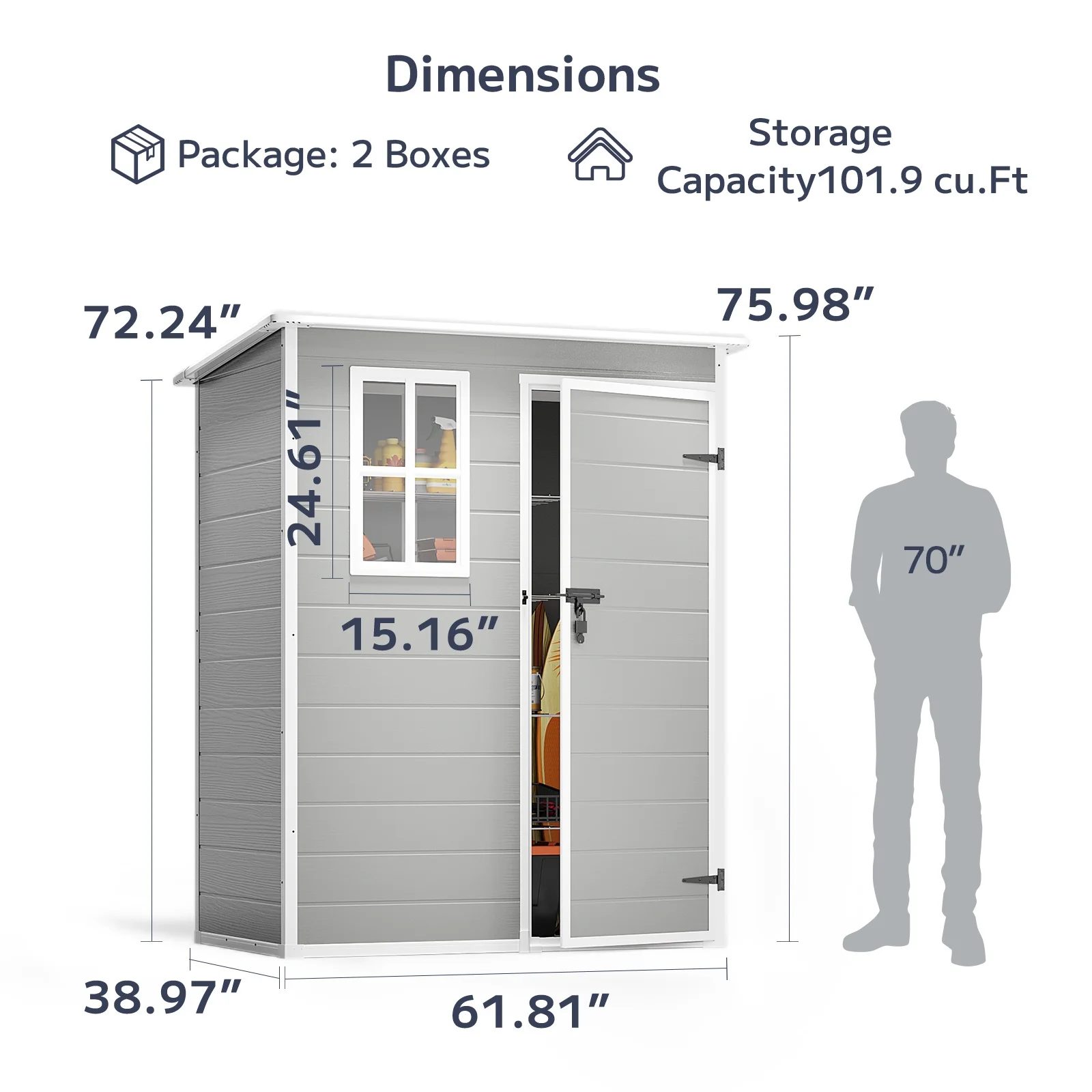 5x3ft-16.6 sq. ft.- Outdoor Storage Shed, Asofer Resin Storage Shed, Plastic Garden Shed for Garden, Gray - Image 2