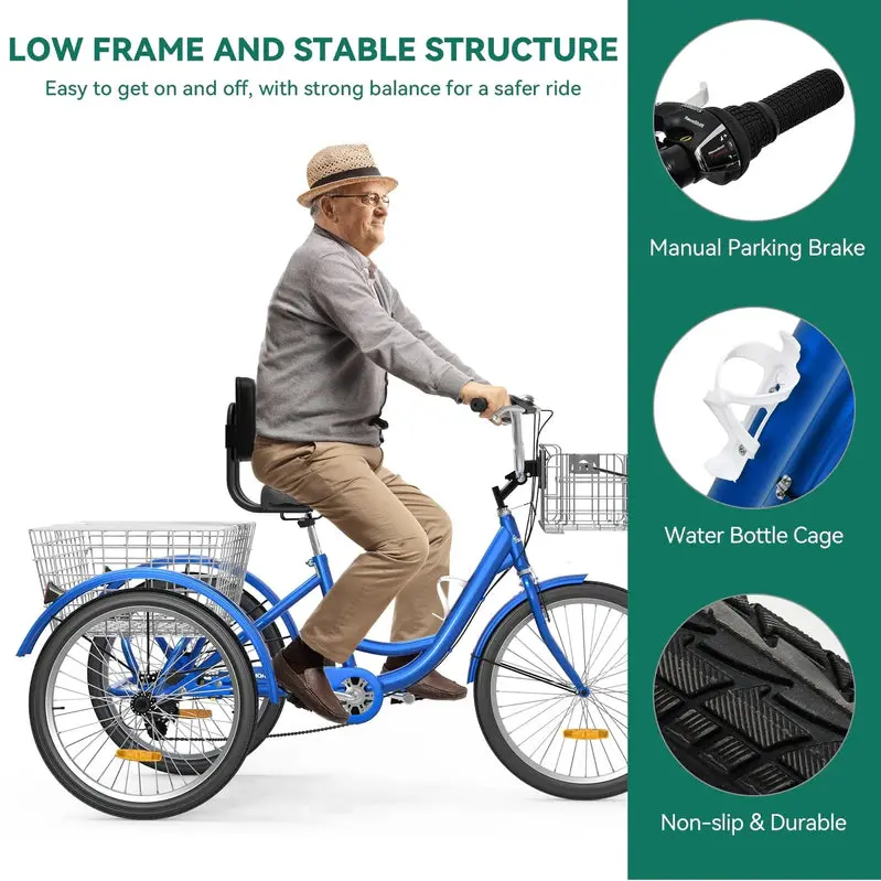 26-Inch Adult Tricycle - 7-Speed Heavy-Duty 3-Wheeled Bicycle - Image 8 26-Inch Adult Tricycle - 7-Speed Heavy-Duty 3-Wheeled Bicycle - Image 8