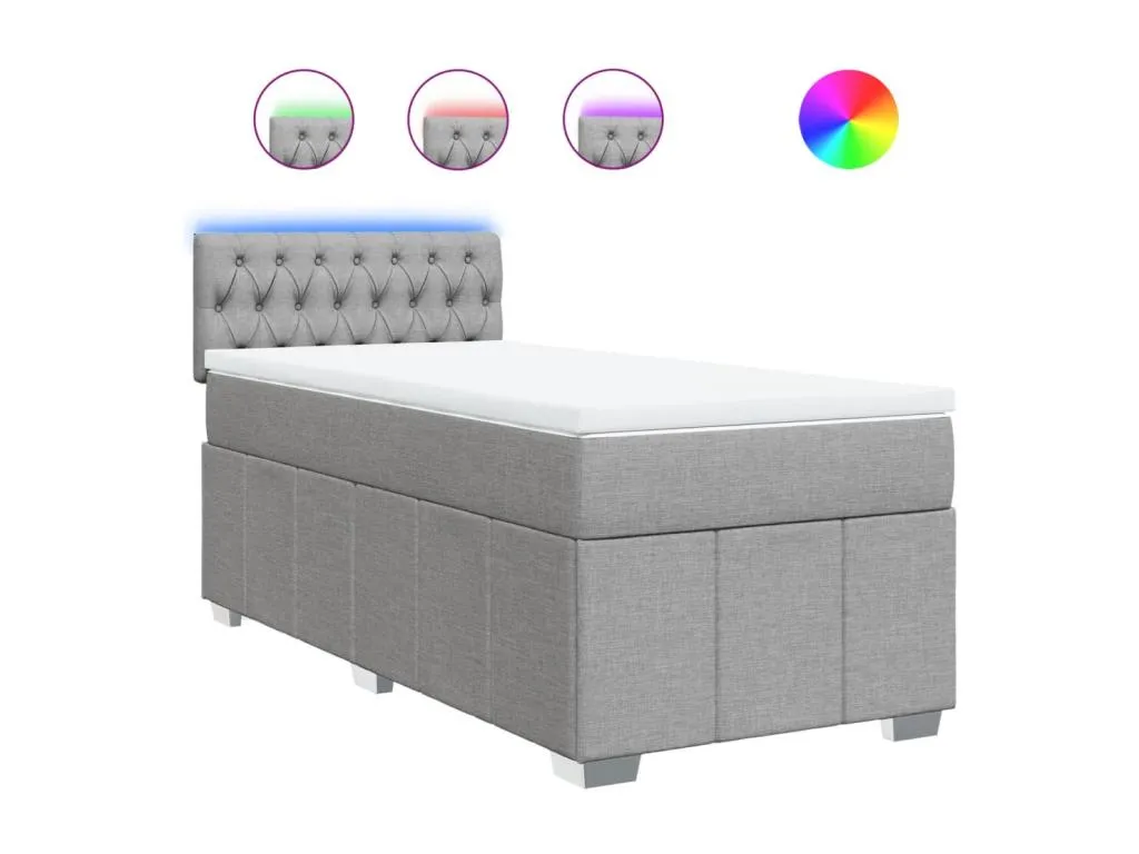 Cama box spring con colchón tela gris claro 90x190 cm ogb3522230