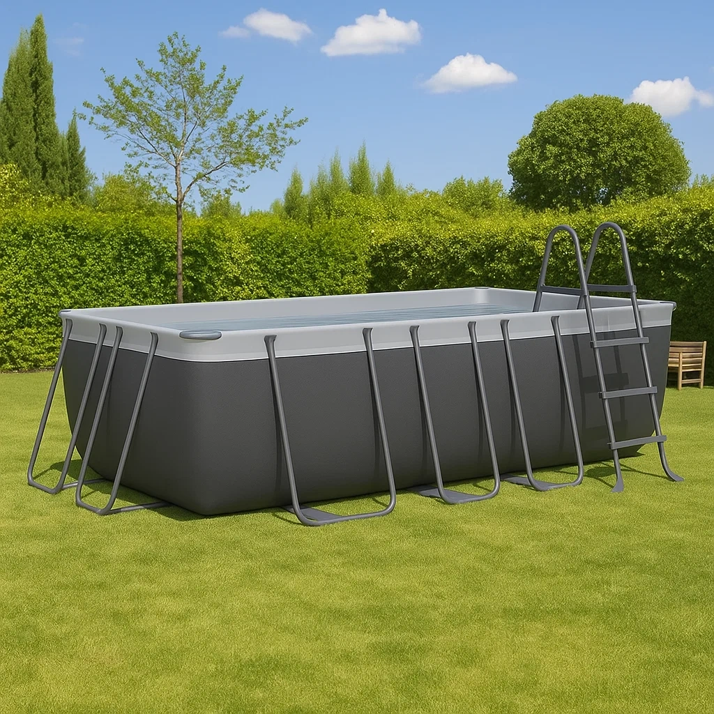 Piscina tubular,rectangular,estructura metálica,color gris,instalación exterior,dimensiones 400x200x75 cm - y1A0aEPbeK87