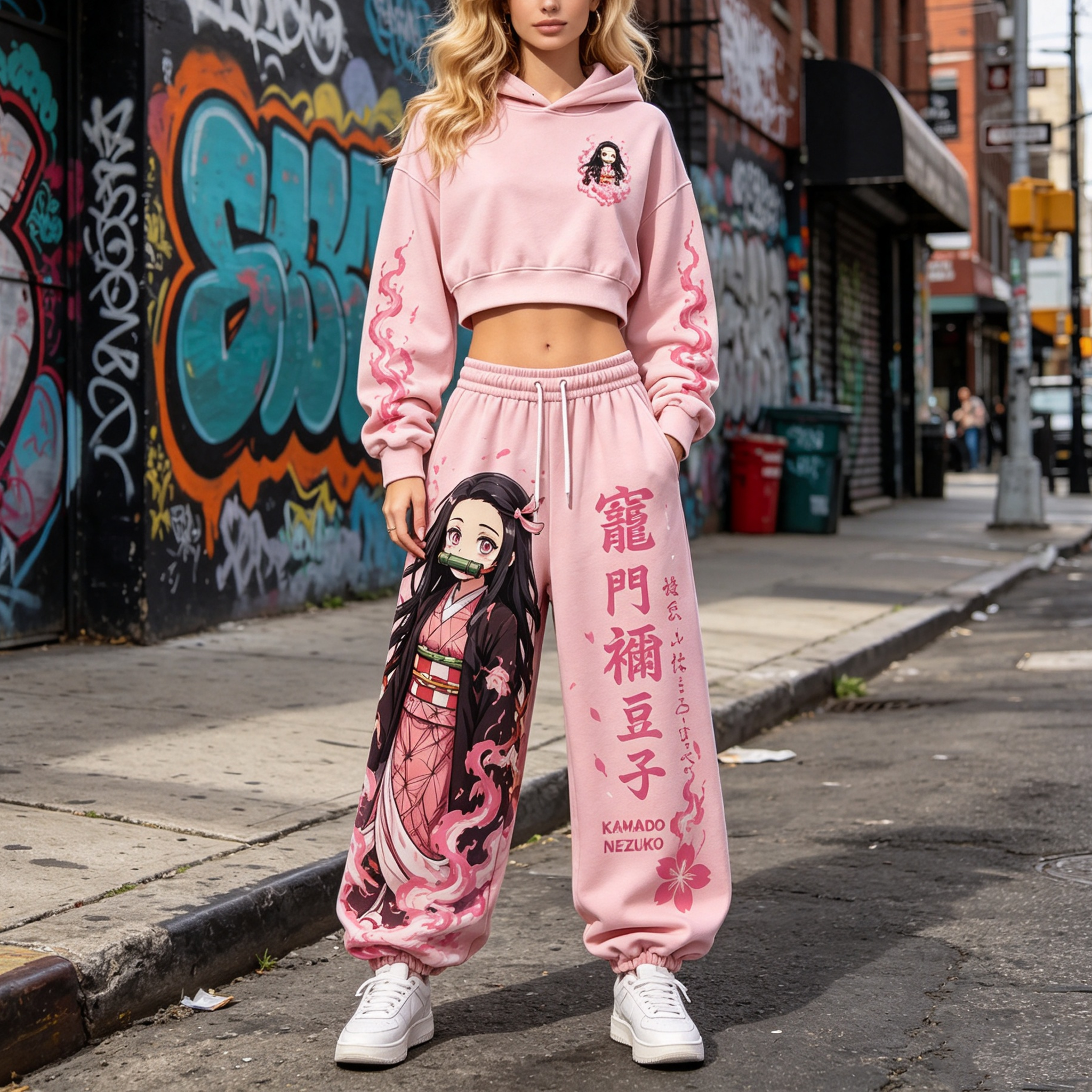 Demon Slayer Cropped Long Sleeve Hoodie & High Waist Jogger Pants Two Piece TeeThreads Sustain the Scene with Custom Apparel