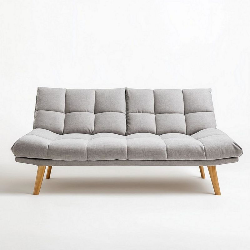 Sofá Cama Moderno para Sala Convertible Tapizado Tela Gris Madera