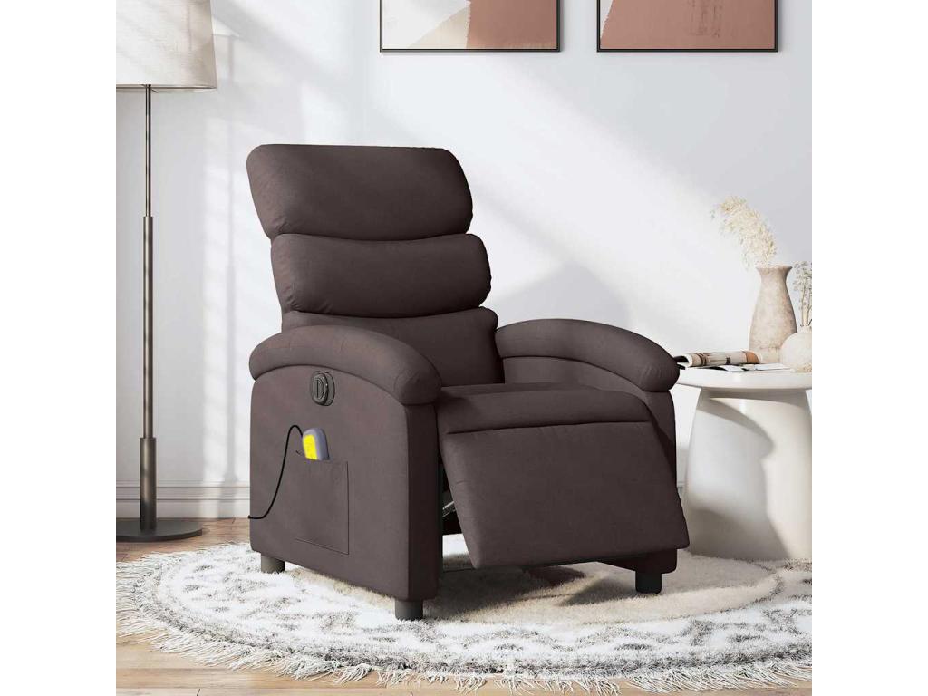 Sillón reclinable de masaje eléctrico tela marrón oscuro