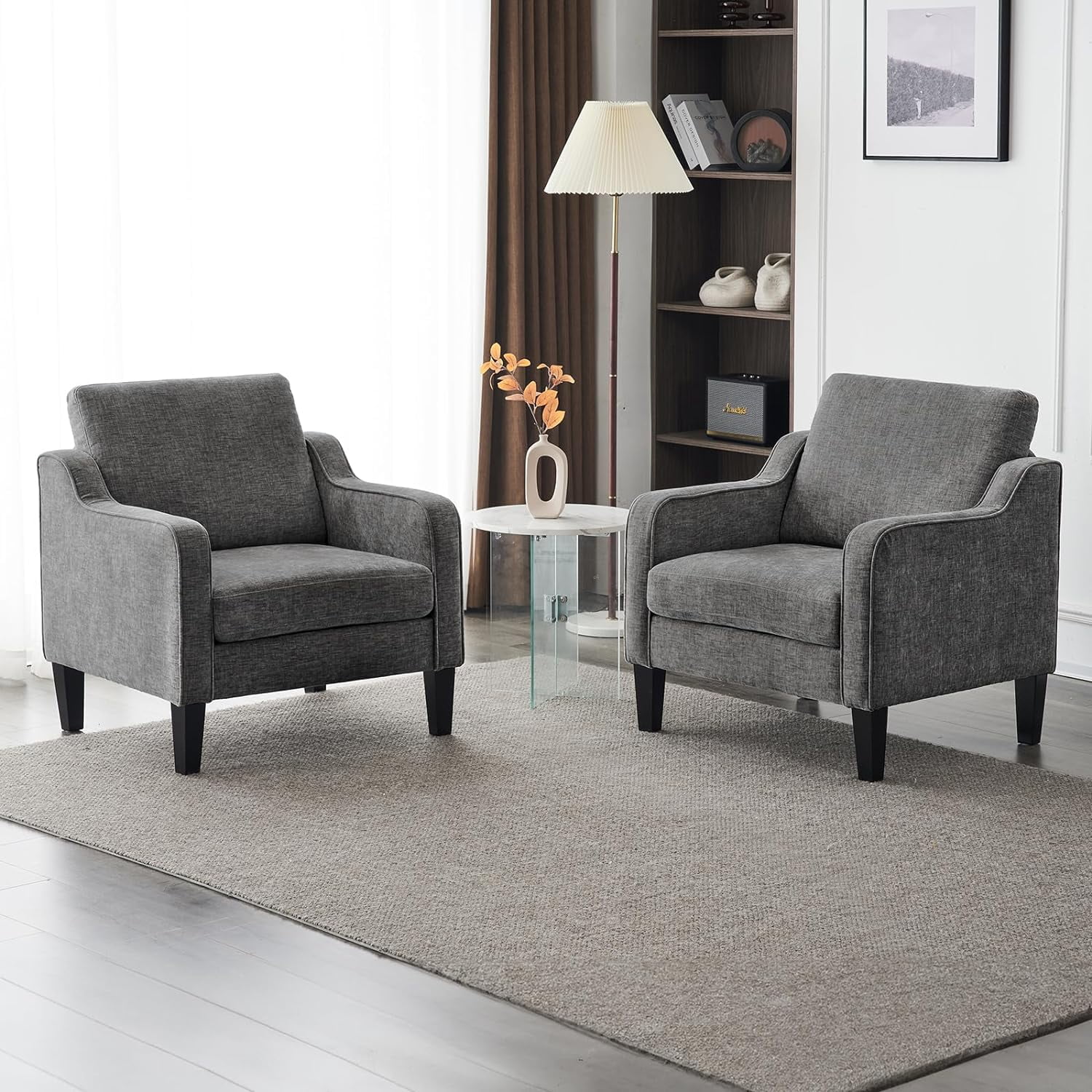 VINGLI Mid Century Modern Chenille Comfy Armchair, Creamy White - Image 23