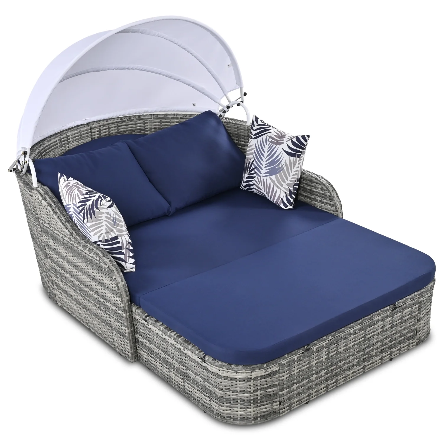 Harper & Bright Designs Rattan Outdoor Double Lounge Chaise 2-Person PE Wicker Outdoor Patio Sunbed with Canopy Cover for Backyard Garden Balcony, Beige+Black - Image 88