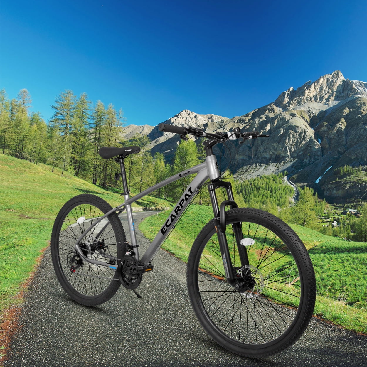 27 Inch Mountain Bike, 21 Speed Outdoor Cycling Bike with Suspension Fork, Adjustable Ergonomic Seat&Aluminum Frame Disc Brake, for Men Women Adult, Grey - Image 3