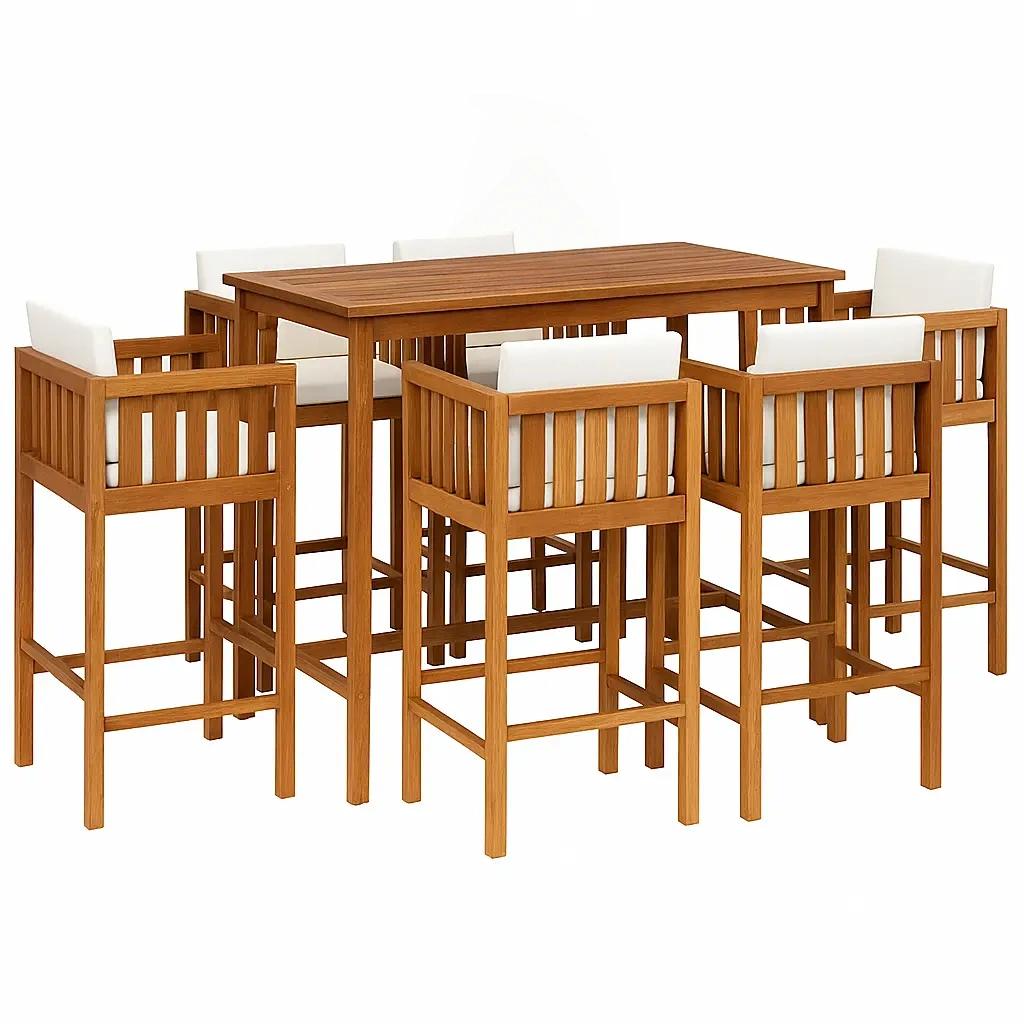 Bar de jardín, conjunto de mesa alta con 6 sillas, color madera natural
