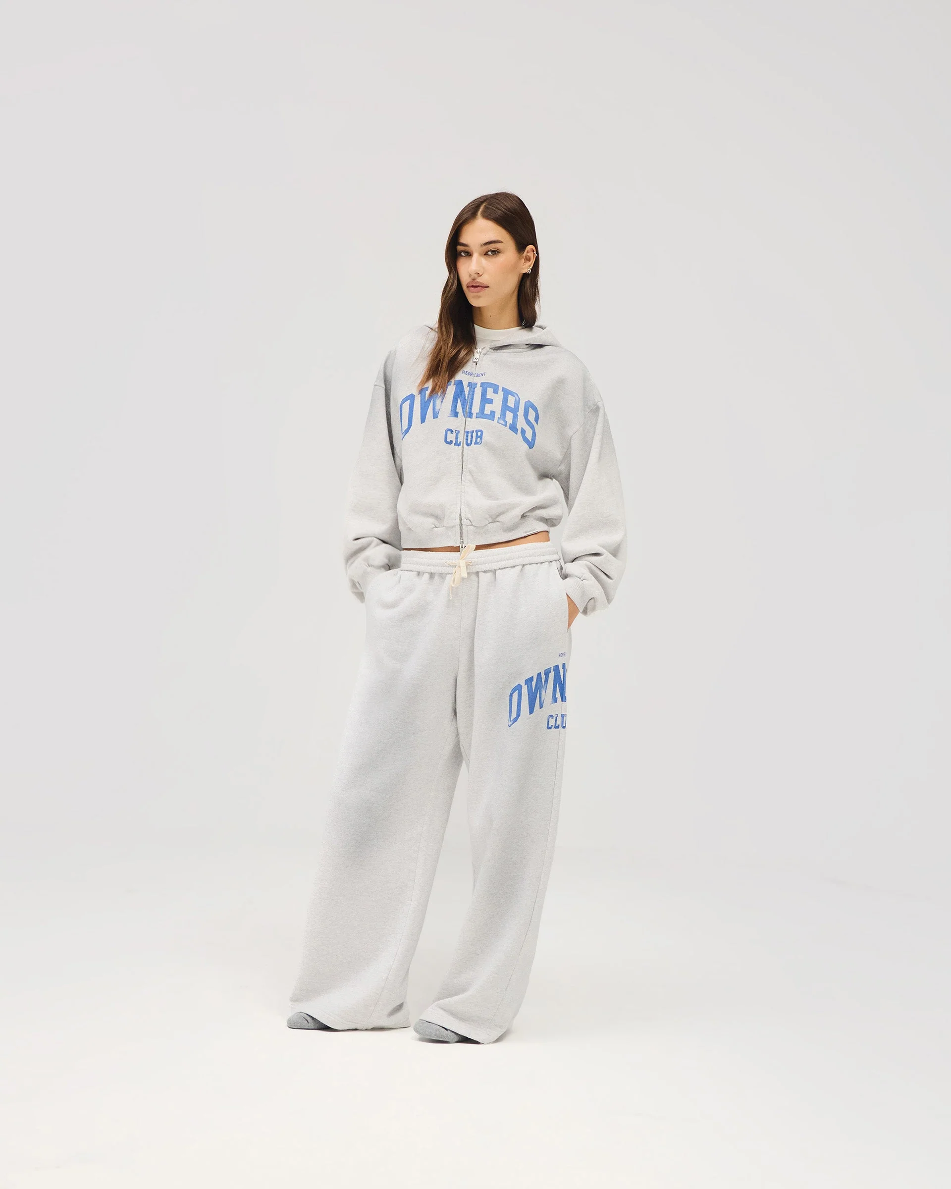 Represent Owners Club Zip Through Hoodie - Sprayed Ice Grey Marl
