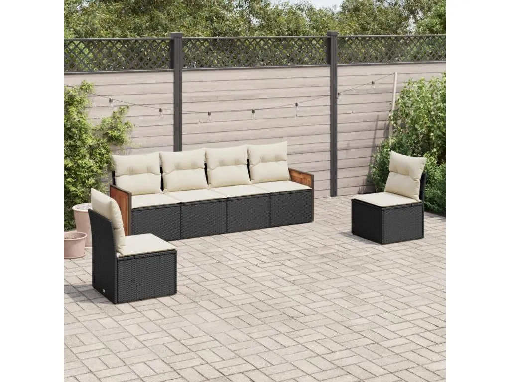 Boverdeco Set de sofás de jardín 6 piezas y cojines ratán sintético negro