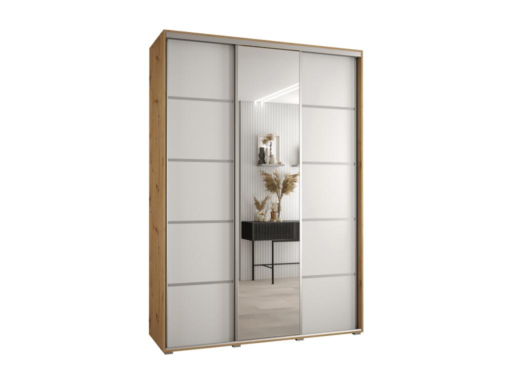 ARMARIO DAVOS 5 DE PUERTAS CORREDERAS 235,2/170/45 3 puertas (Artisan/Blanco/Plata)