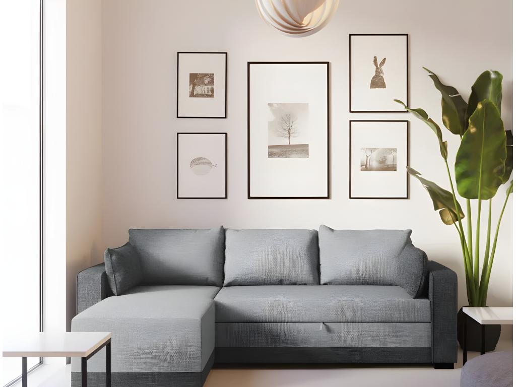 Sofá chaise longue 3 plazas reversible poliéster gris claro y oscuro
