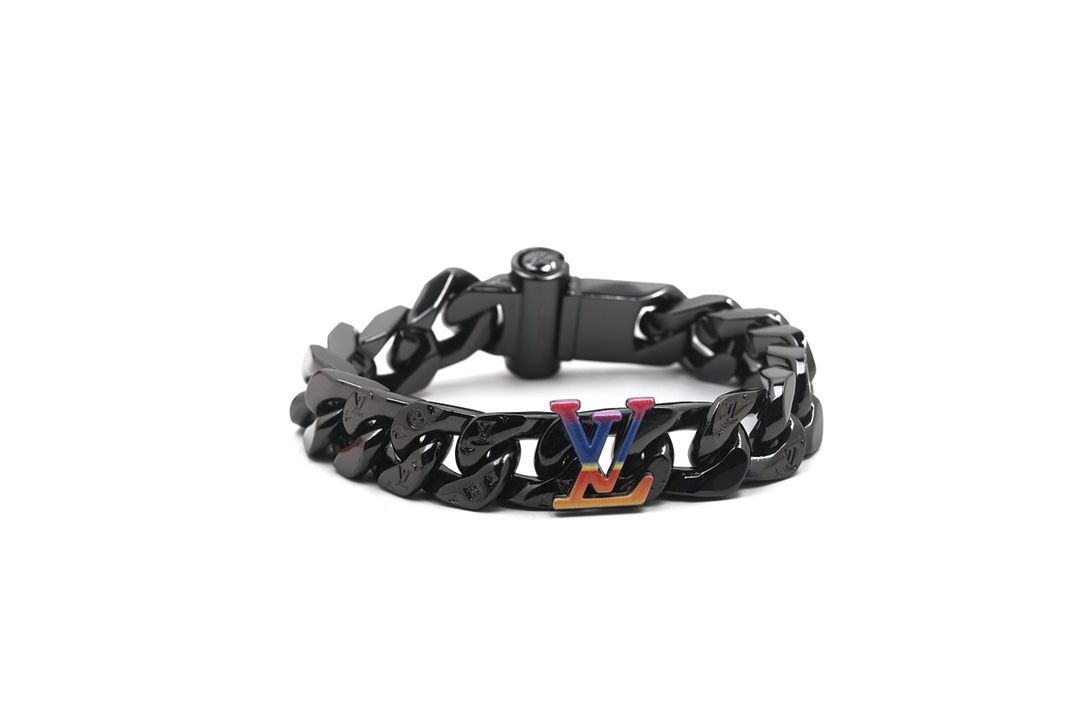 Louis Vuitton Black Cuban Chain Color LV Mens Bracelet Necklace - Original Replica Club