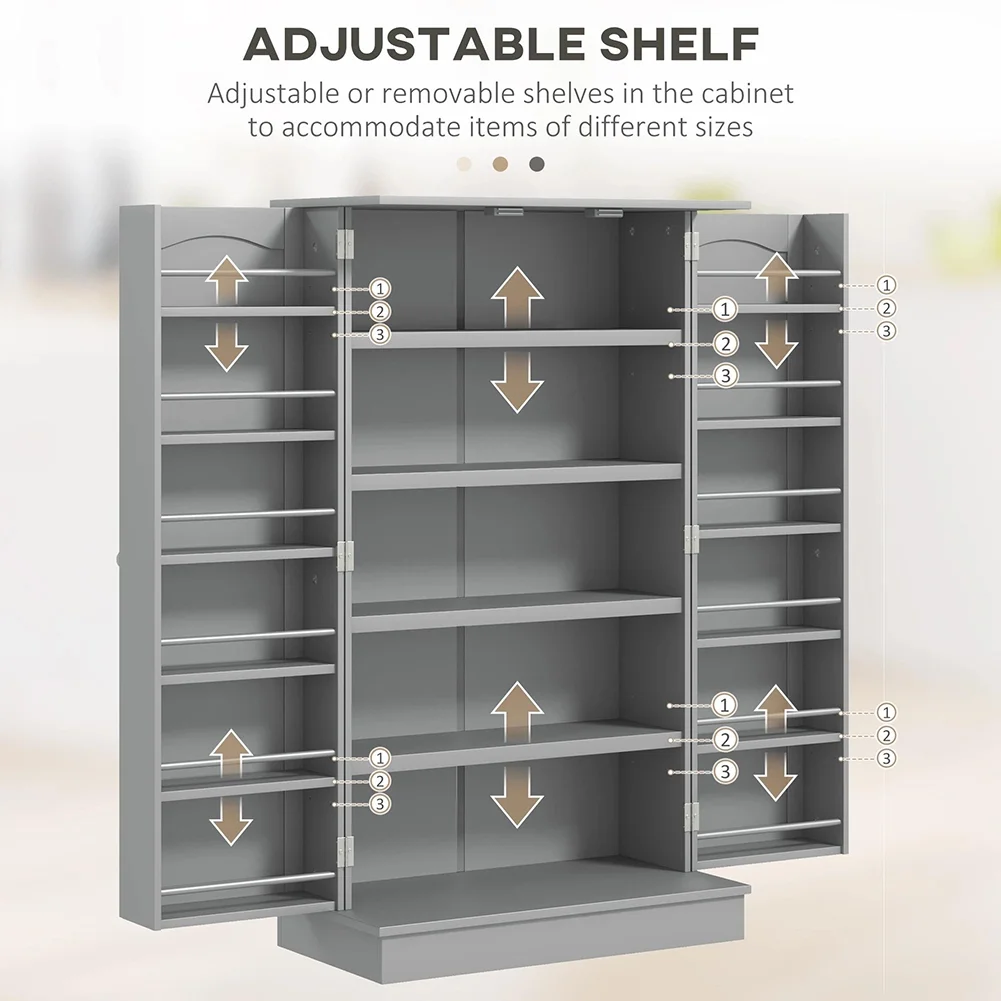 Spaco 17-Tier Kitchen Small Pantry Cabinet with 2 Doors and 6 Adjustable Shelves, Cabinet Pantry, Freestanding 5-Tier Shelving Pantries for Kitchen Storage, Gray - Image 6