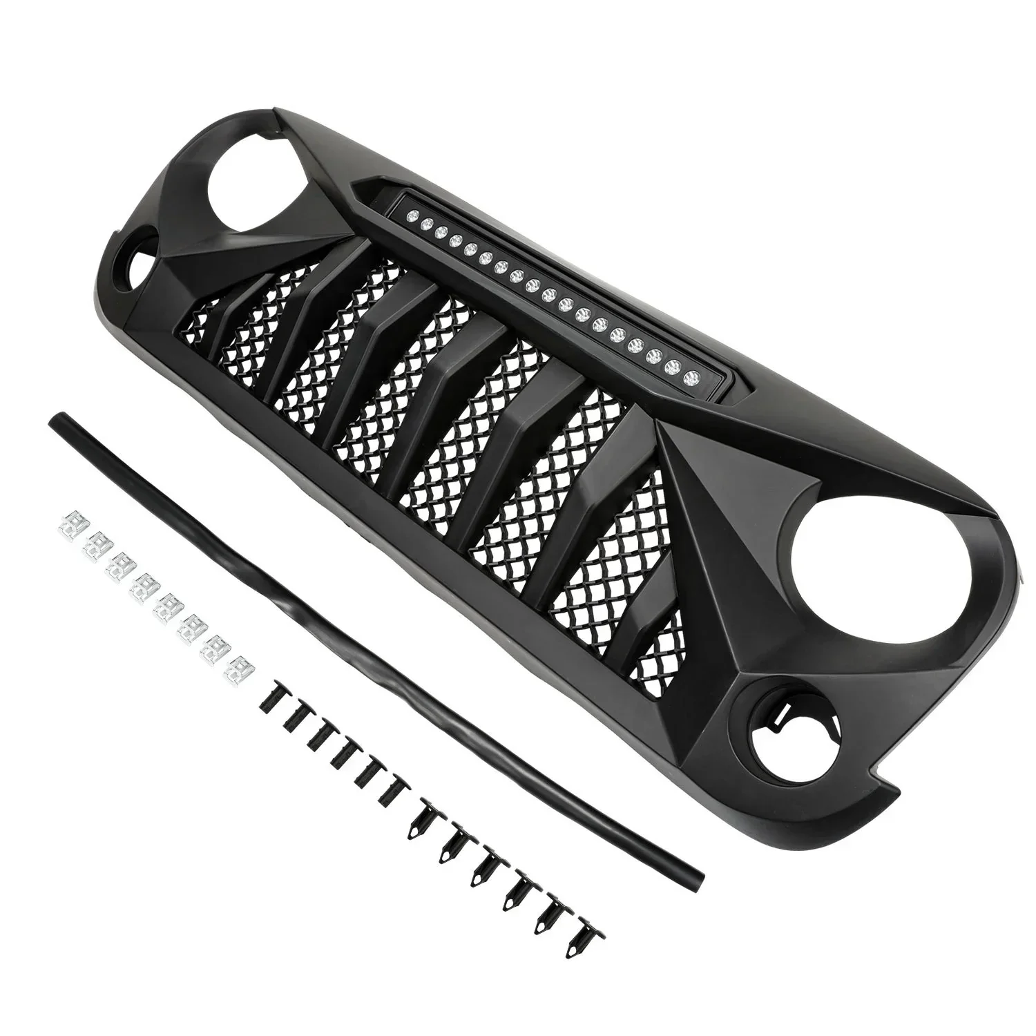 Black Front Grille With LED Off-Road Lights For 07-18 Jeep Wrangler JK - Mars Grille