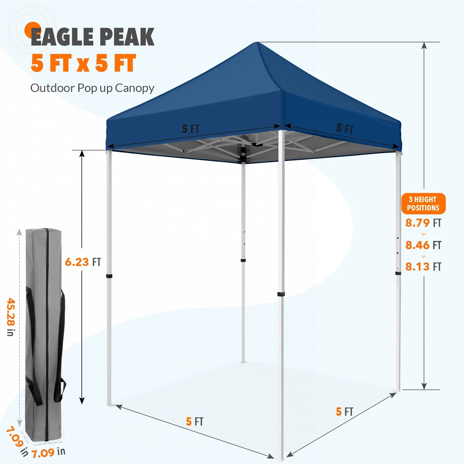 EAGLE PEAK 5x5 Pop up Canopy Tent Instant Outdoor Canopy Easy Set - up Straight Leg Folding Shelter（blue）