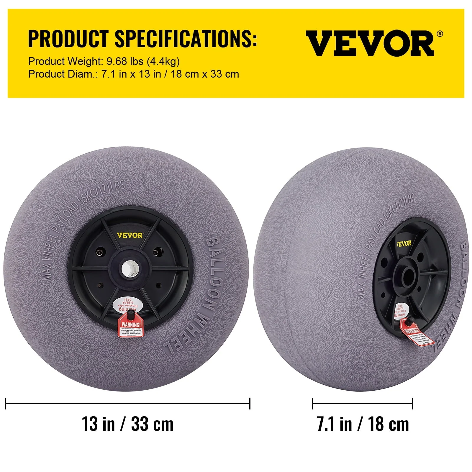 VEVOR Beach Balloon Wheels, 13" Replacement Sand Tires, TPU Cart Tires for Kayak Dolly, Canoe Cart and Buggy w/ Free Air Pump, 2-Pack - Image 7