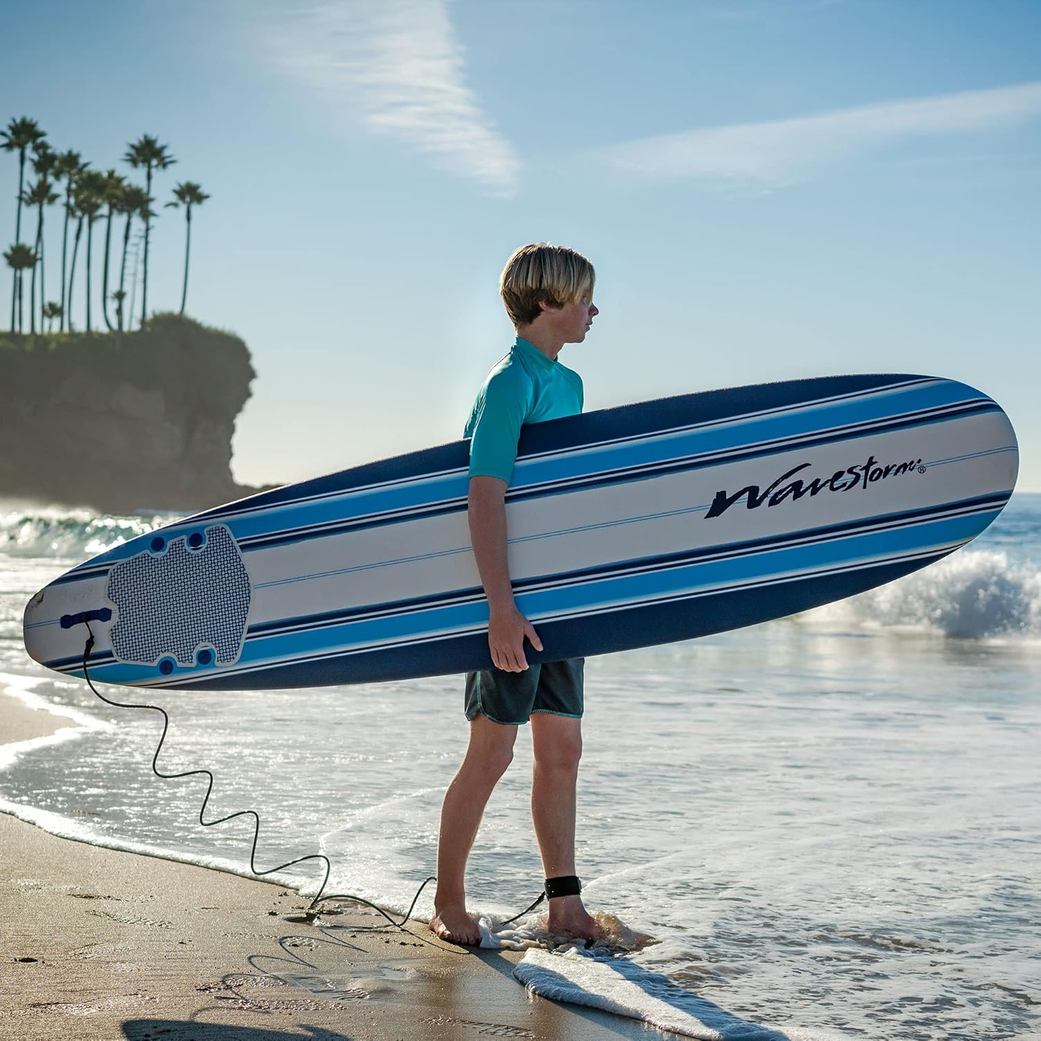 8ft Soft Top Foam Surfboard, EPS Core, 3 Stringers, Wax-Free Longboard, 200lb Capacity - Image 3 8ft Soft Top Foam Surfboard, EPS Core, 3 Stringers, Wax-Free Longboard, 200lb Capacity - Image 3